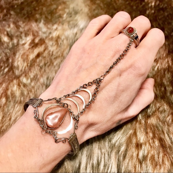 Jewelry - German Silver Carnelian Boho Slave Bracelet Ring